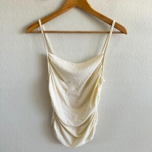 MONROW Cream Light Beige Draped Ribbed Knit Supima Cotton Tank Top Womens Medium